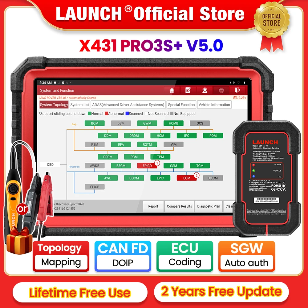 LAUNCH Official -X431 PRO3S+ V5.0 10.1'INCH Car Diagnostic Tools CANFD DOIP Auto OBD OBD2 Full System Scanner Topology Map