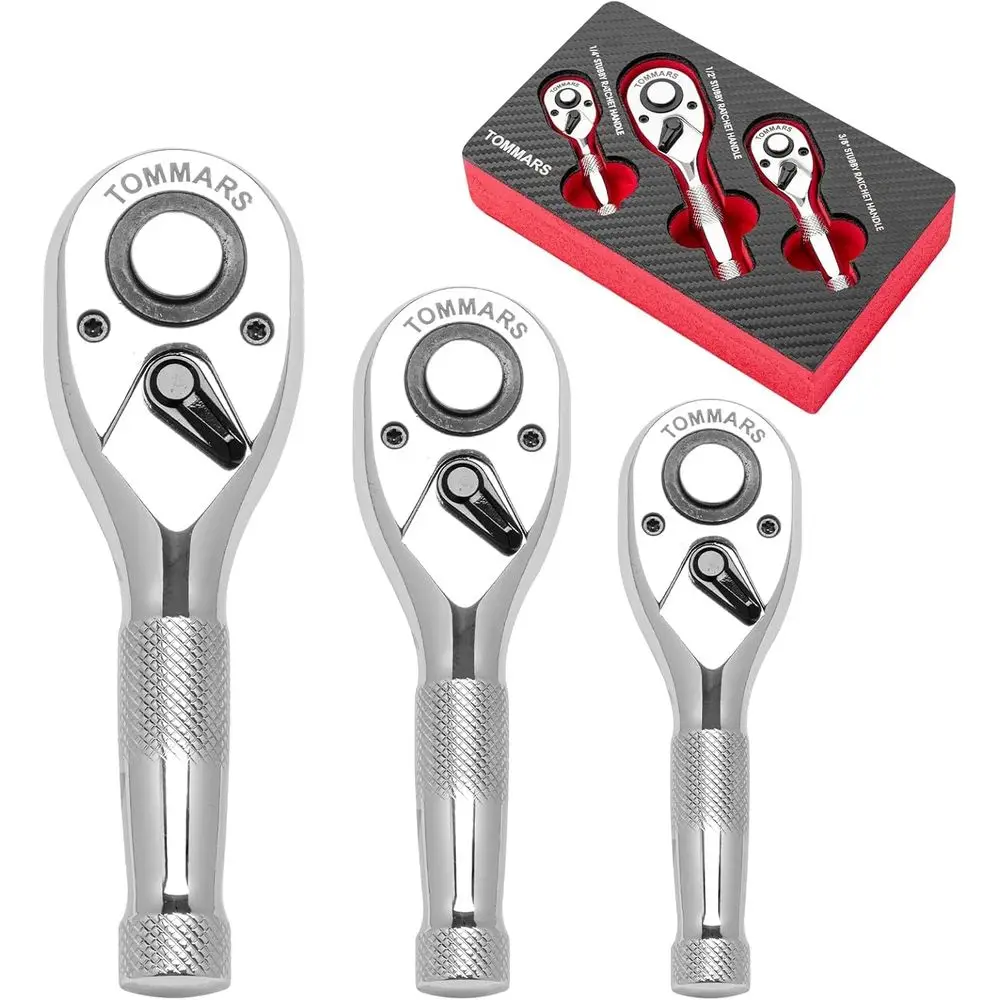 

3-Way Drive Ratchet Set, 1/4, 3/8, 1/2, 72-Tooth Reversible Wrench for Mechanics and DIY