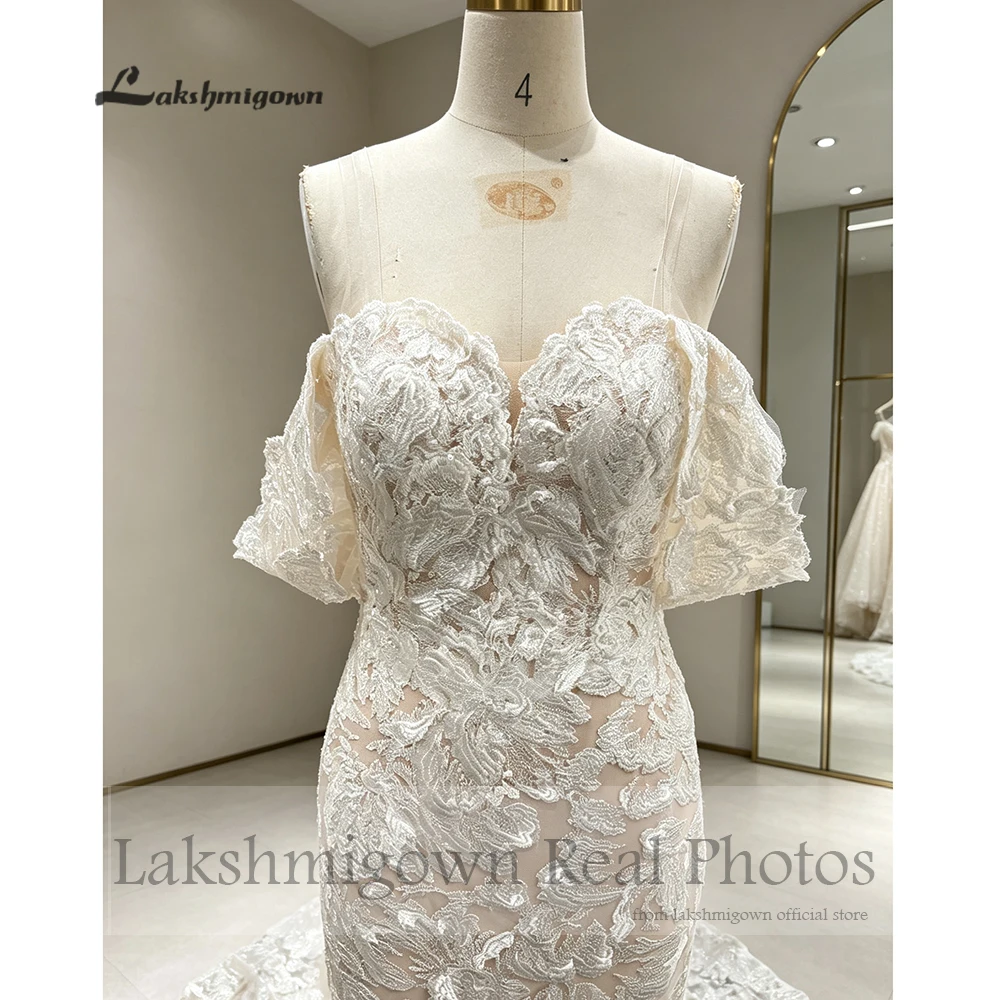 Lakshmigown Luxuriöses Meerjungfrauen-Brautkleid mit floraler Spitze 2027 Echte Fotos Schulterfreies Sweetheart-Brautkleid Maßanfertigung – Detail 7