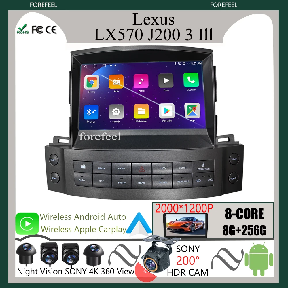 7862 Android For Lexus LX570 J200 3 Ill 2007 - 2015 Car Auto Radio Stereo Head Unit Multimedia Navigation Player GPS HDR QLED