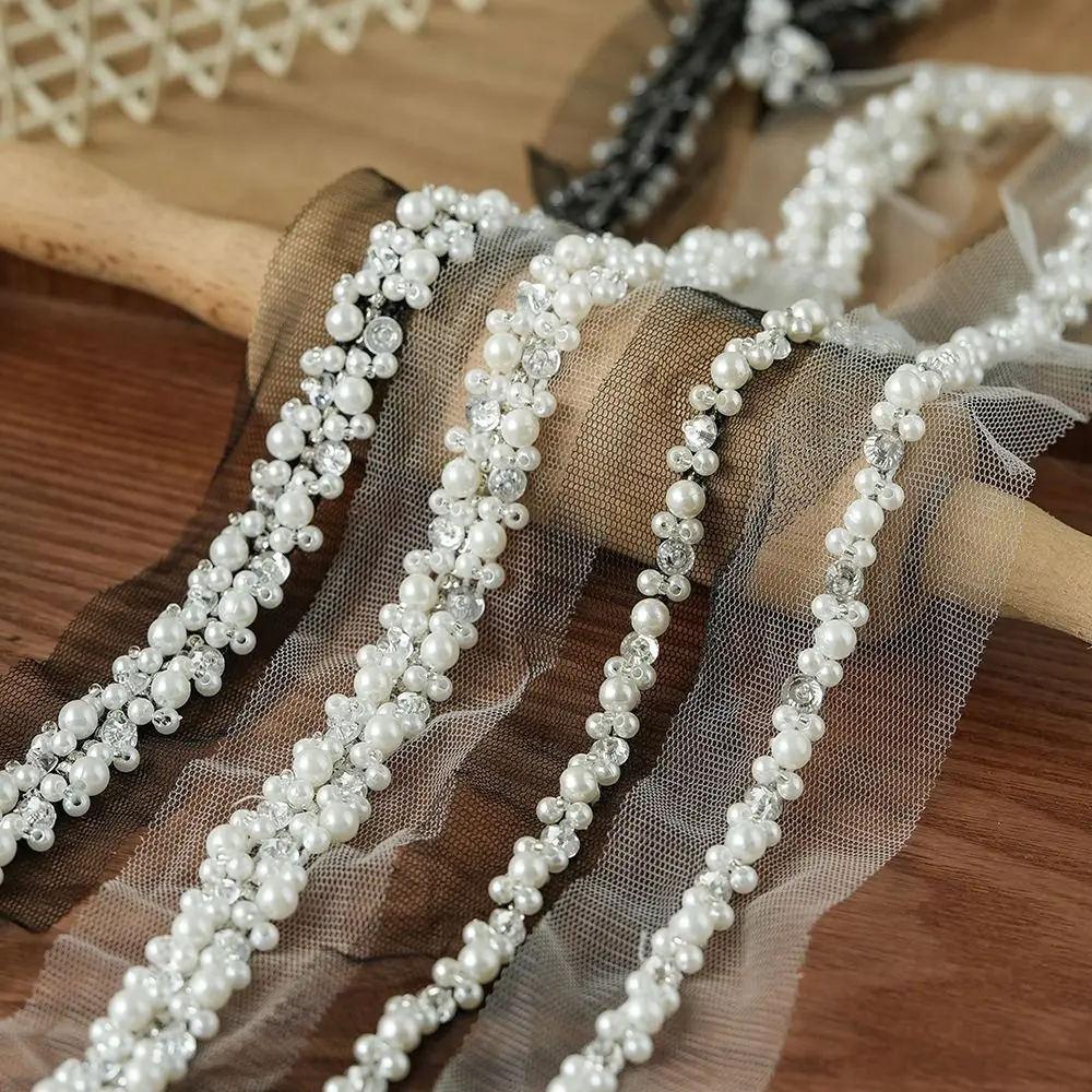 Garment Decoration Pearl Beaded Pearl Beaded Trim Rhinestone Width 3.5/4cm Rhinestone Tape Lace Trim Ribbon DIY Sewing