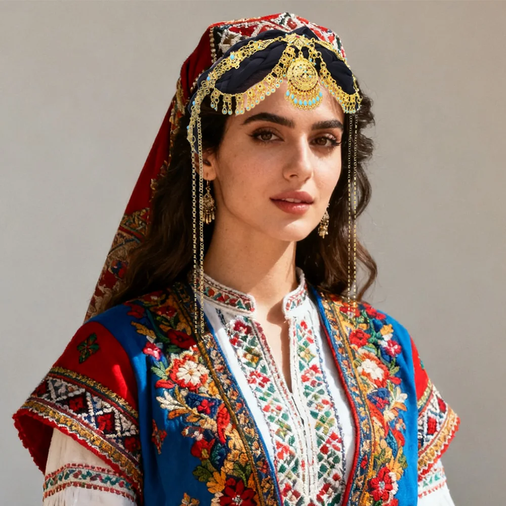 إكسسوارات الشعر العرقية الهندية التقليدية الذهبية للنساء القبيلة التركية الأفغانية العروس الزفاف رئيس سلسلة مجوهرات نسائية كوردية