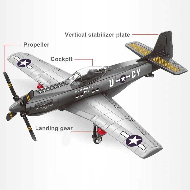 Militare USA P-51 Mustang Fighter Jets modello Building Blocks aereo tecnico aereo MOC armi mattoni giocattoli per regali per adulti