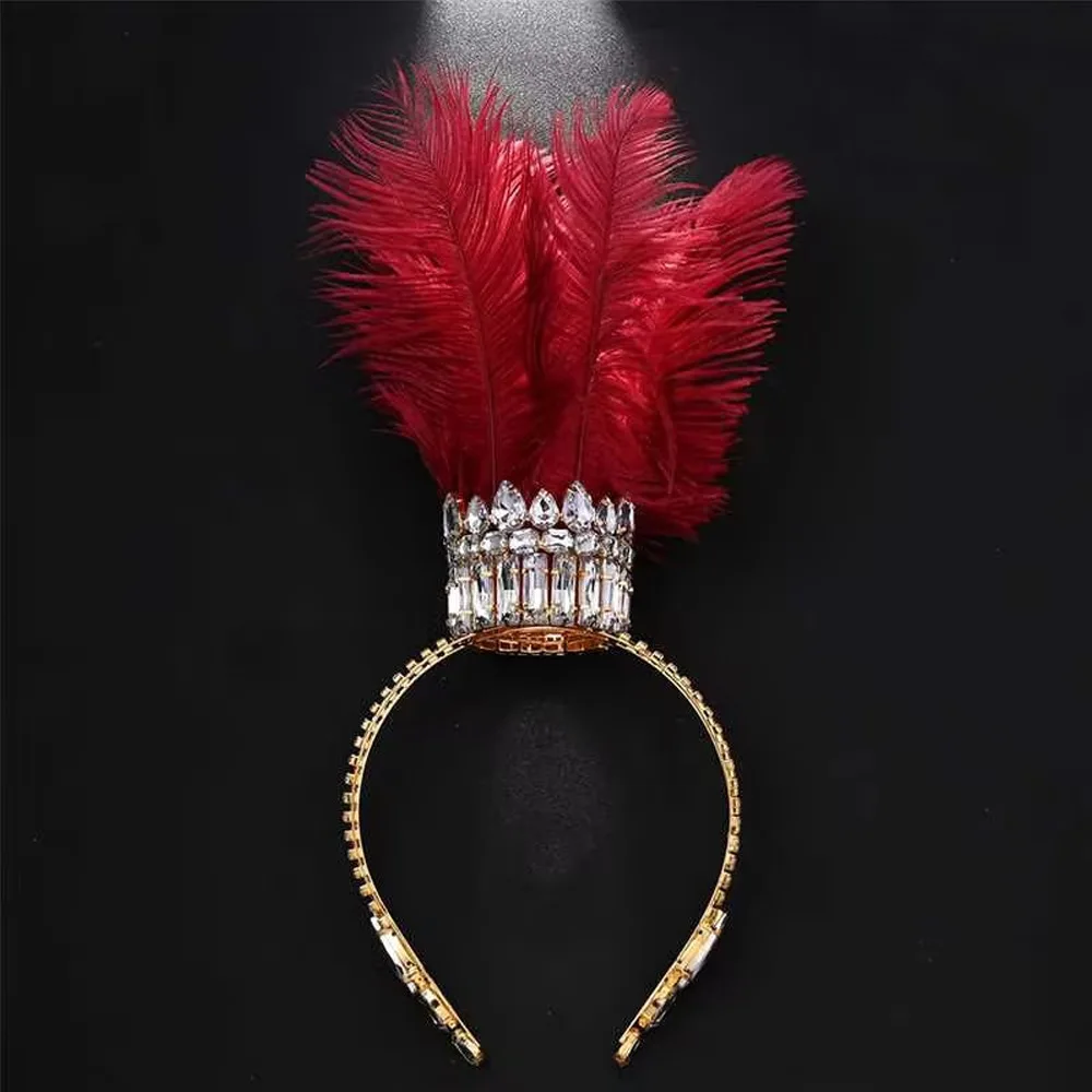 

Women Exquisite Gothic Headband Rhinestone Feather Headpiece Headdress Wedding Themed Party Hair Accessory Photography Props