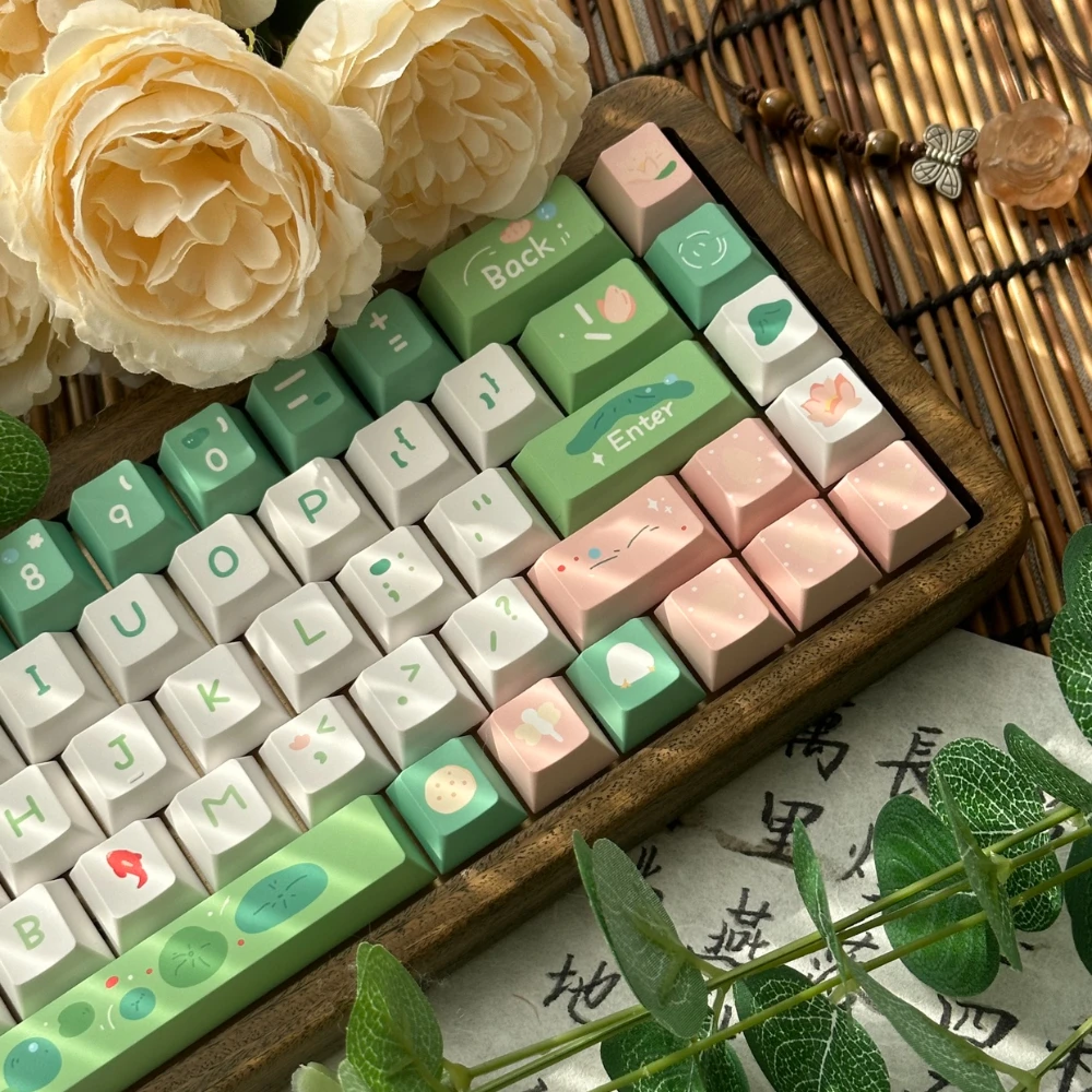 Imagem -06 - Keycap Tema Lotus para Teclado Mecânico Boa Sorte Sublimação Pbt Teclados Bonitos Branco e Verde Personalizado Altura Moa