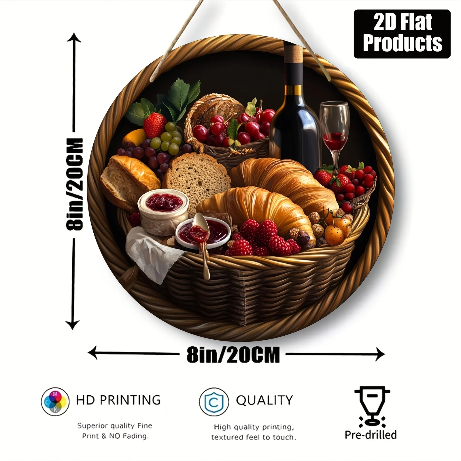 2D Flat, 1pc, Round Wooden Board Decorative Painting Sign Plaque, Red Wine Feast Theme Suitable for Bar, Kitchen, Cafe, Family R