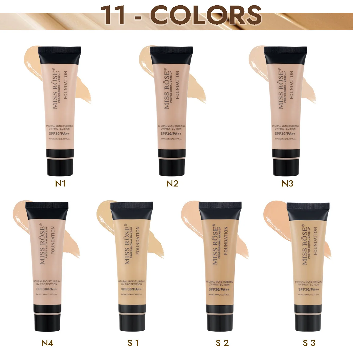 MISS ROSE 30ml Corretivo e Base Leve de Cobertura Total, Amigável à Pele, Maquiagem Diária Facial para Todos os Tipos de Pele