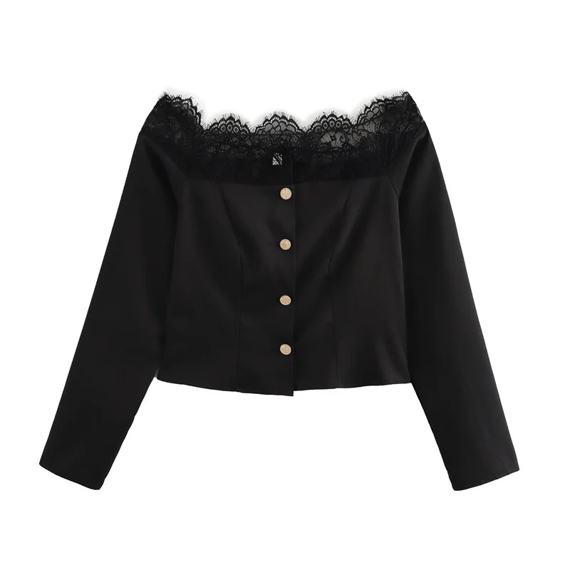 

Elegant and Sophisticated Lace Patchwork Off-Shoulder Women