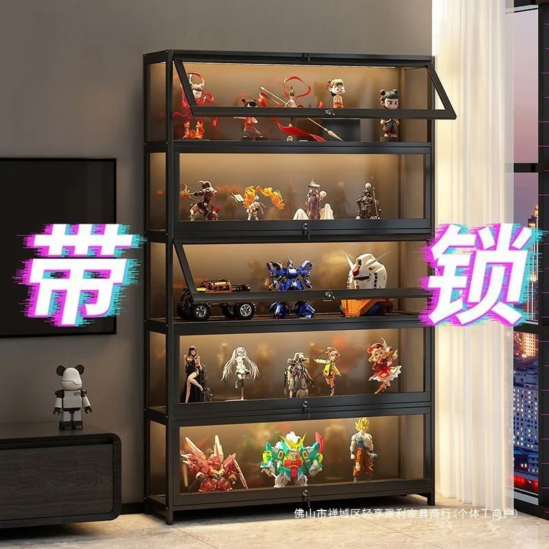 الشكل خزانة عرض برهان زجاج شفاف مقاوم للغبار عرض قفل خزانة اللعب صندوق تخزين أكريليك خزانة الكتب الرف المنظم #4