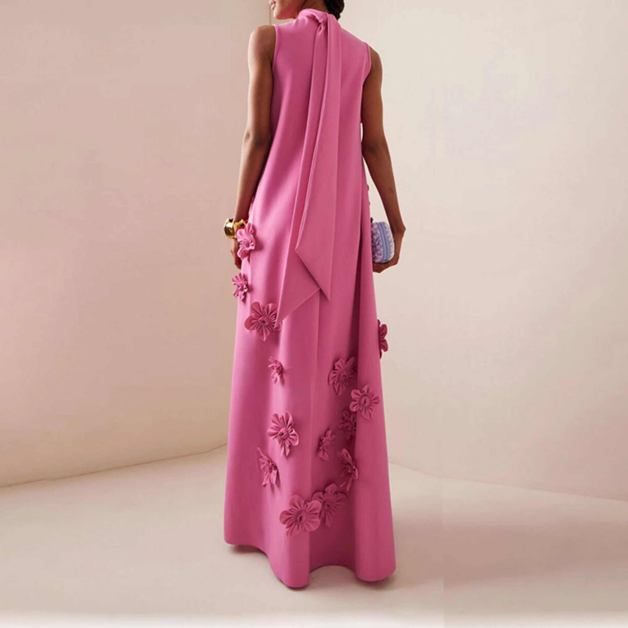 High Couture 3D Floral Women Dresses Designs Pretty Ribbon Back Formal Prom Gown with Pockets Long Evening Gowns