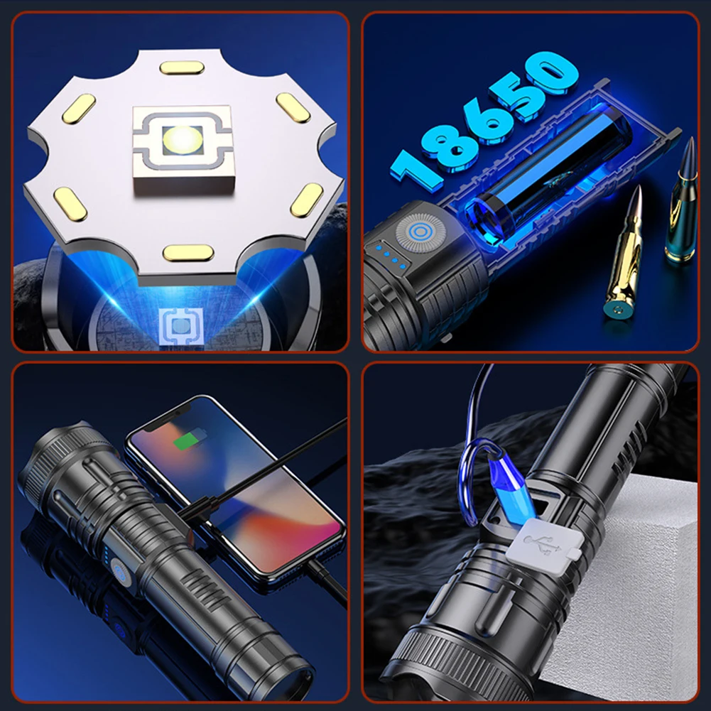 Light Flashlight Outdoor Fishing Cycling TYPE C Fast Charge Compatibility Display Focus Phone For Cycling Fishing Climbing