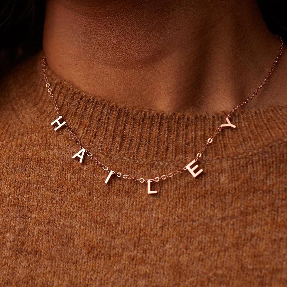 EMANCO Customized Stainless Steel Name Necklace Custom Personalized Letter Choker Necklace Pendant Nameplate Gift Dropshipping