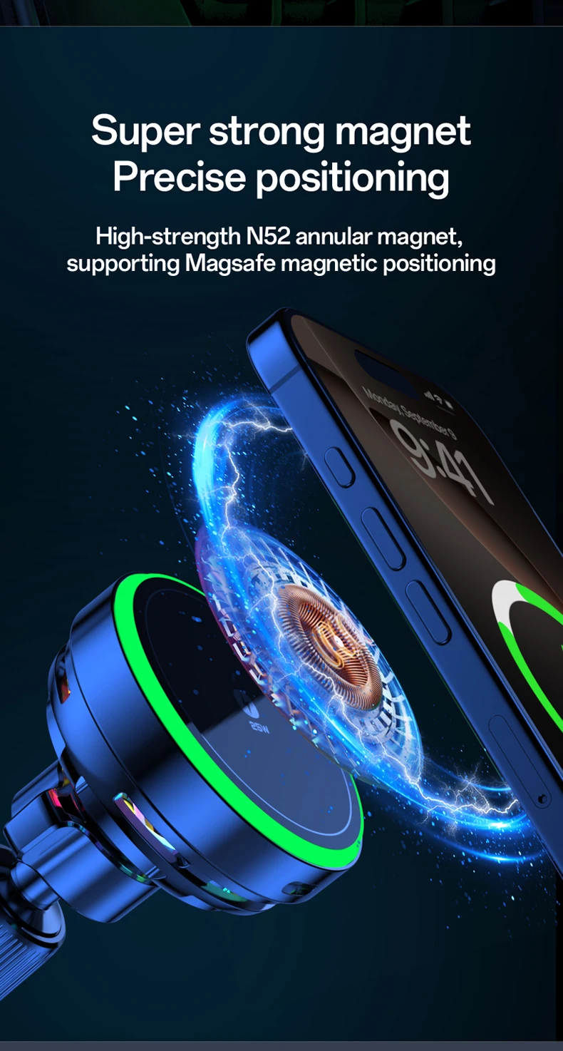 Qi2.2 25W Magnetisches Kabelloses Autoladegerät mit Lüfter für Magsafe iPhone 17 16 15 14 13 12 Pro Max Schnelles Laden – Detail 9