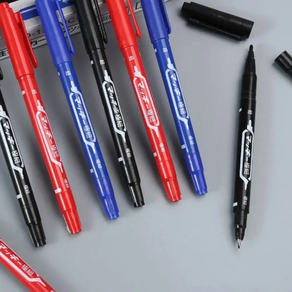 2Pcs/set Thin Pen Tip Tattoo Skin Marker Pen Black/Red/Blue Ink Waterproof Double Headed Marker Pen Stationery Large Capacity