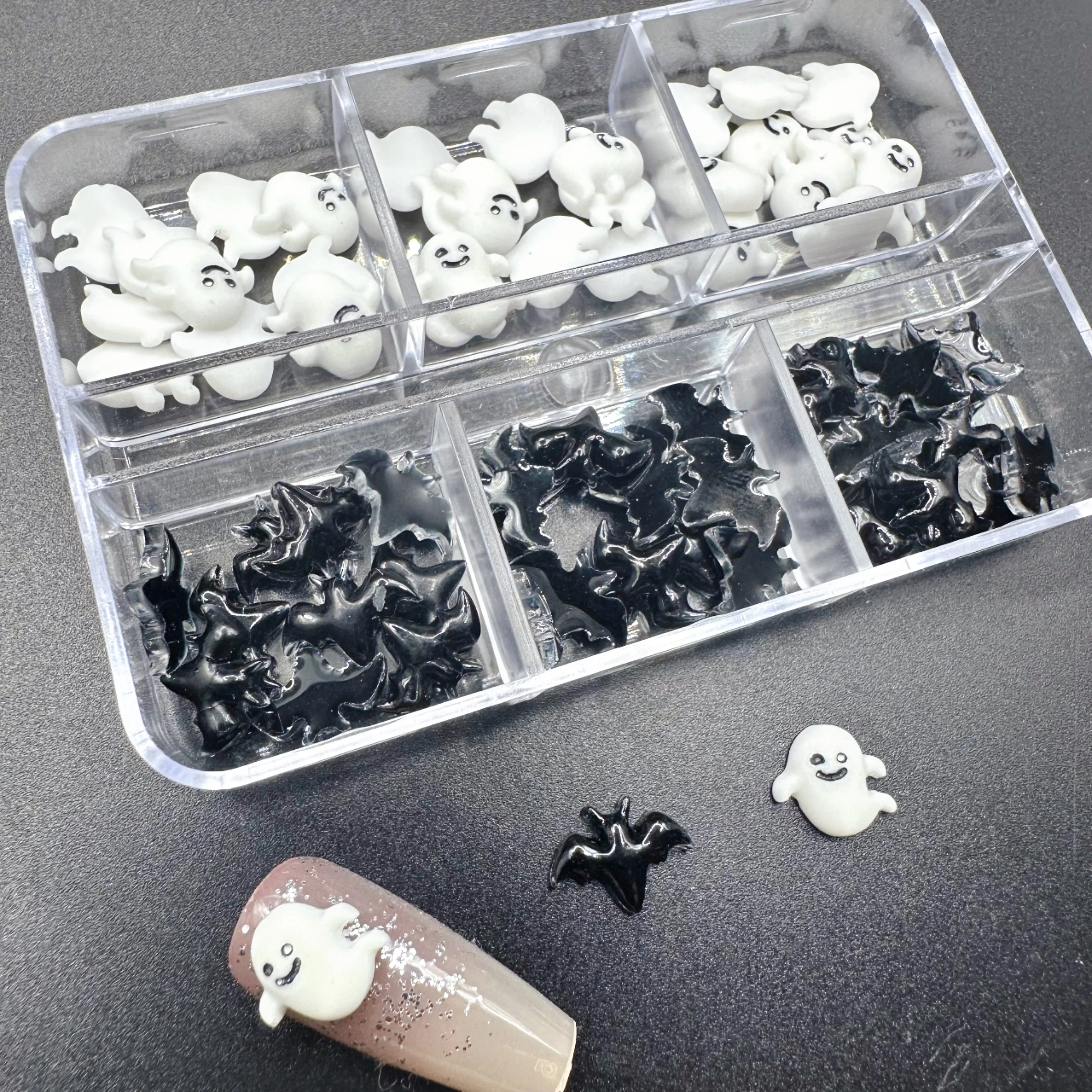 1Box Hallowen Nail Art Accessories Kawaii Flatback MIni Ghost Resin Nail Charms DIY Nails Figures Manicure Art Decoration Parts