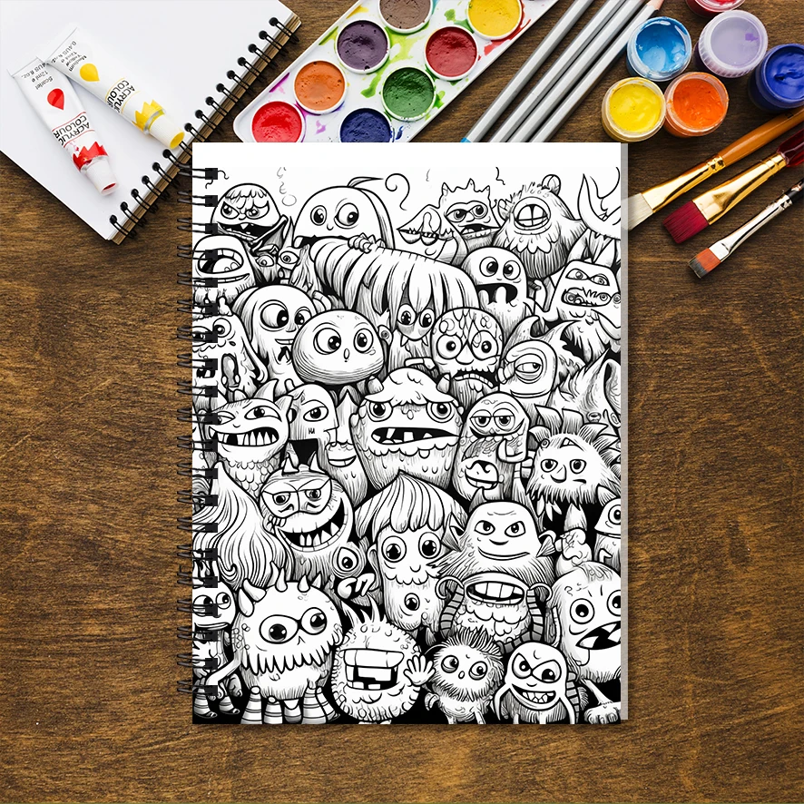 Enthusiastic Little Monsters Adult Coloring Book - 8.3x 11.2 Inch 32 Page Coloring Book - Helps Reduce Stress and Ease Emotions