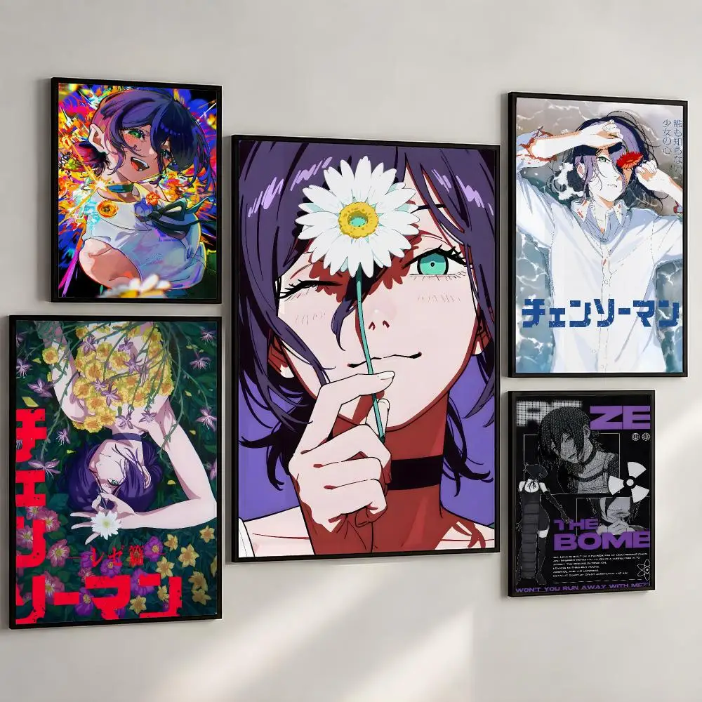 Anime Reze Chainsaw Man Girl Poster PP Wall Art Print Removable Water-Resistant Home Decor for Bedroom Apartment Gift