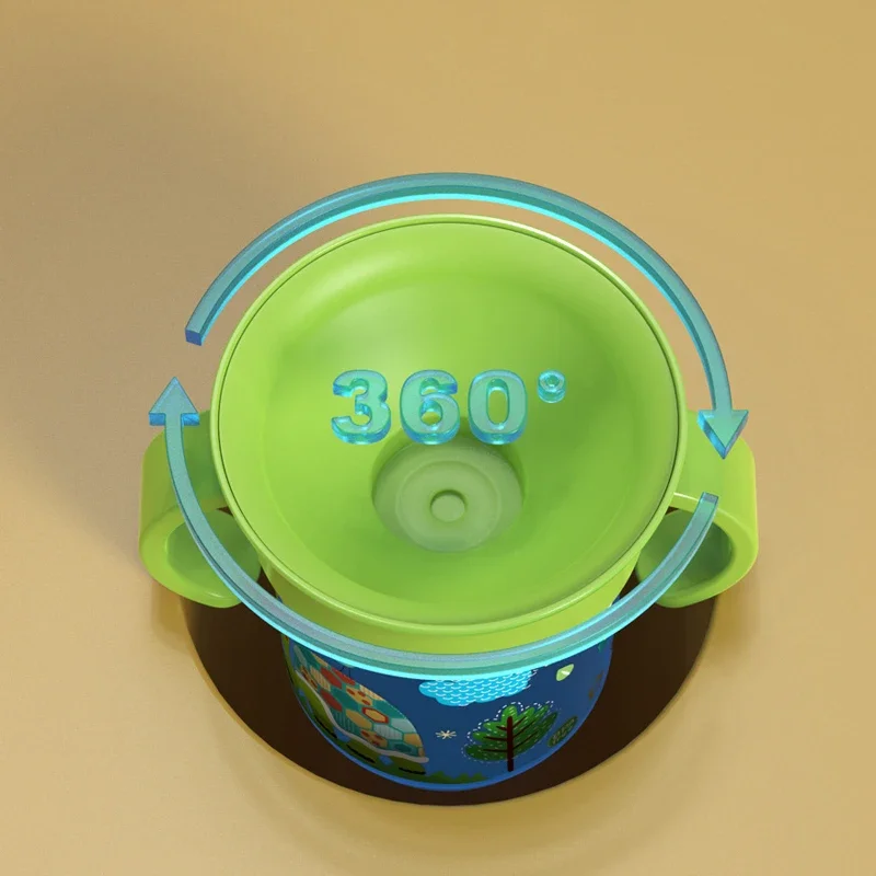 360 Rotated Cartoon Baby Learning Drinking Cup with Double Handle Flip Lid Leakproof Infants Water Cups Bottle BPA Free