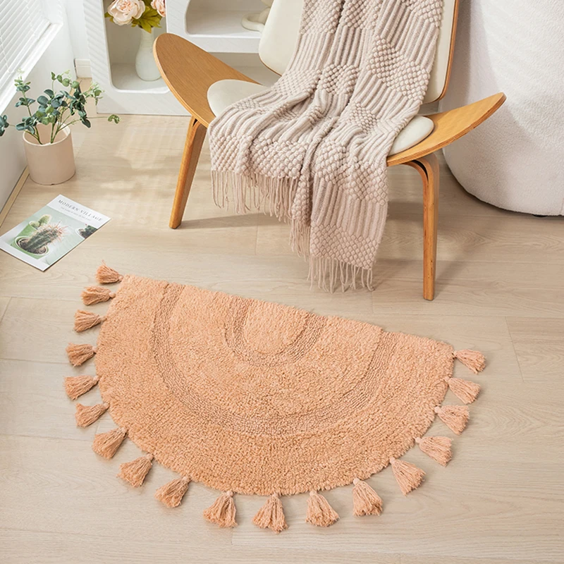 Semicircle Cotton Rug Handmade Tassels Mat Soft Kids Pet Game Play Area Carpet Children Bedroom Decorative Pad Home Room Decor