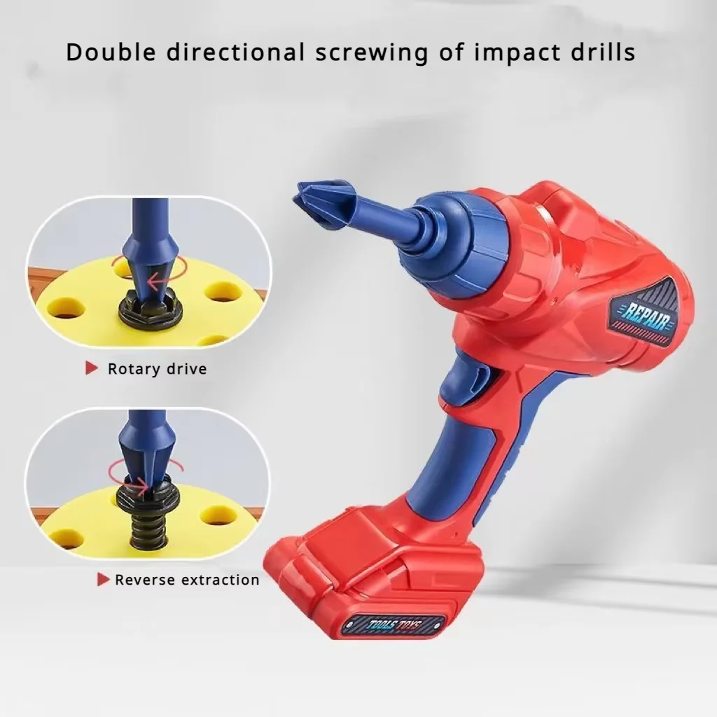 เด็กซ่อมกล่องเครื่องมือชุดจําลองไขควงไฟฟ้าและเจาะ Pretend Play วิศวกรรมประกอบของเล่นของขวัญเพื่อการศึกษา