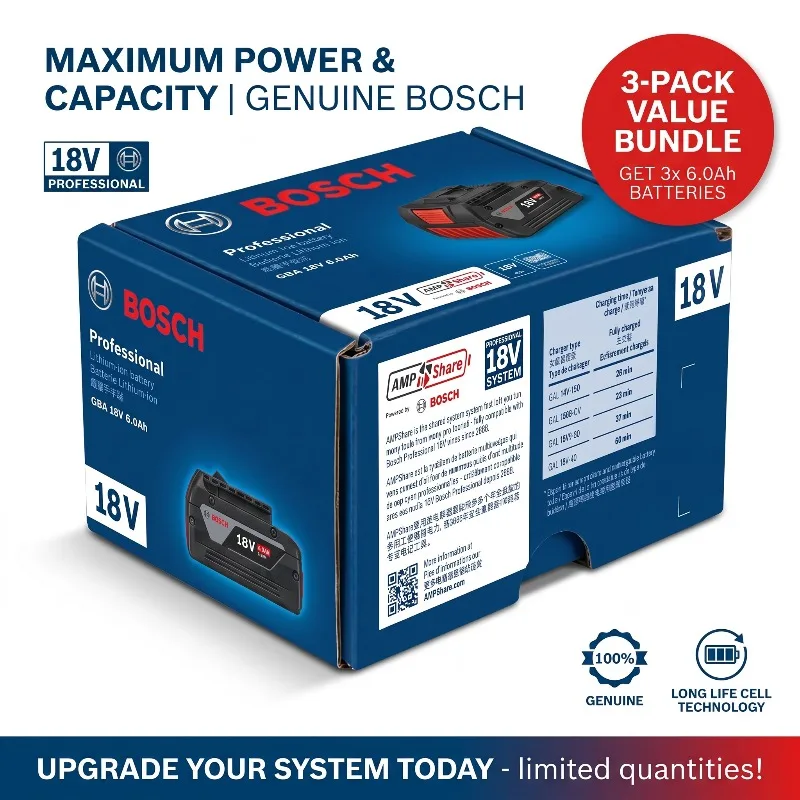Bosch 18V 6.0Ah Genuine Battery BAT609 BAT609G Original Rechargeable Lithium-Ion Power Tool Battery