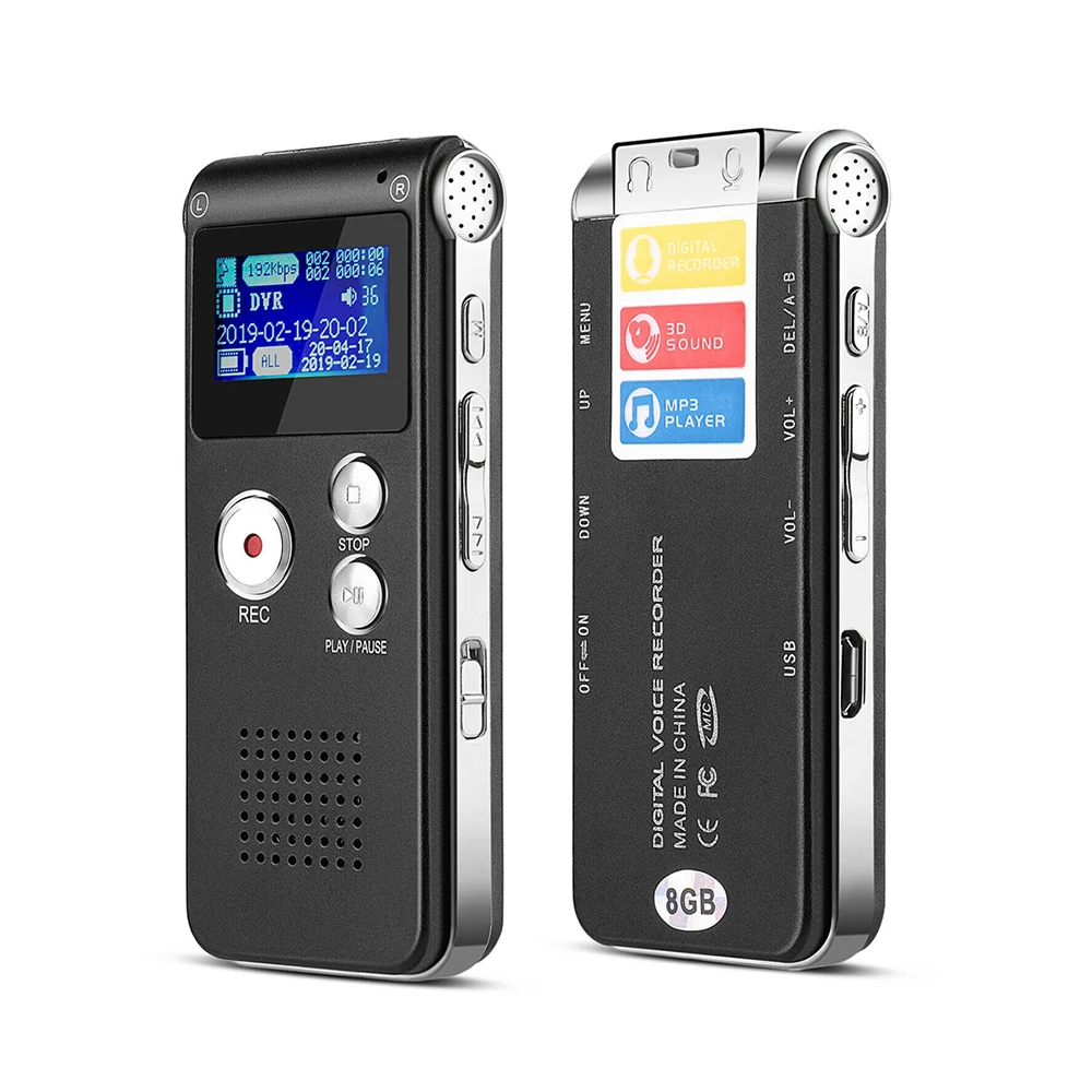 Professional Voice Activated Digital Voice Recorder Portable Audio Recorder Noise Reduction Recording Dictaphone WAV MP3 Player