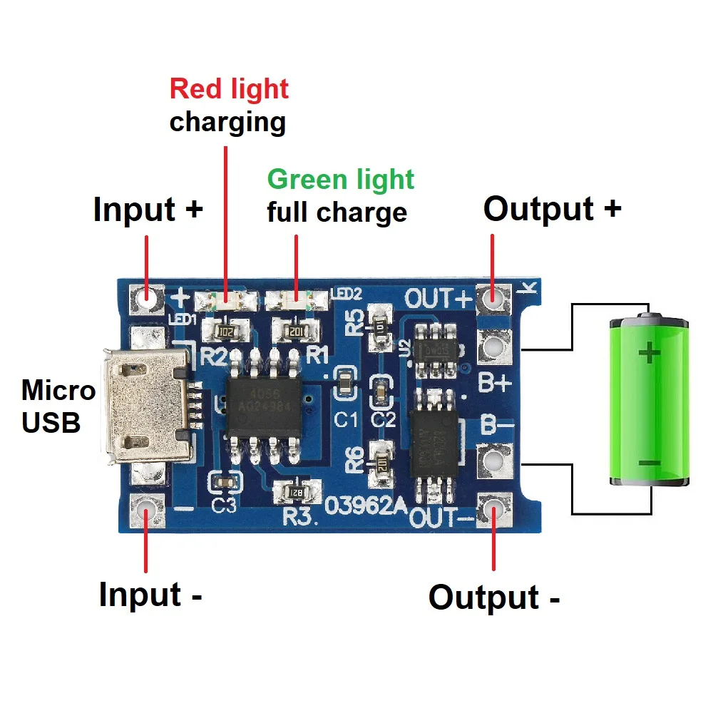 5pcs TP4056 5V 1A Micro USB 18650 Lithium Battery Charging Board Charger Module with Protection Dual Functions