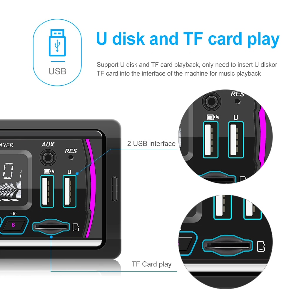 Podofo 1DIN أجهزة راديو السيارة ستيريو التحكم عن بعد الرقمية بلوتوث الصوت الموسيقى ستيريو 7 لون راديو السيارة مشغل Mp3 FM/AM/RDS/USB/SD #6