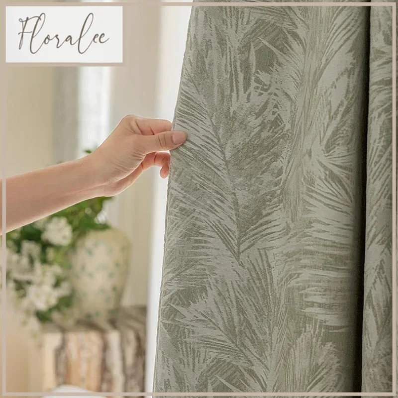 

Milk Tea Chenille Plant Jacquard Thickened Blackout Curtains For Living Room Bedroom French Window Balcony Window Customized