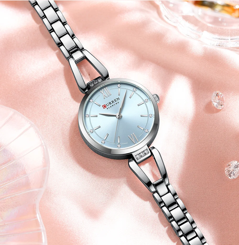 CURREN Luxusmarke Damen-Armbanduhr, wasserdicht, Edelstahlarmband, elegantes, charmantes Zifferblatt mit Strasssteinen, Damenuhr – Detail 16
