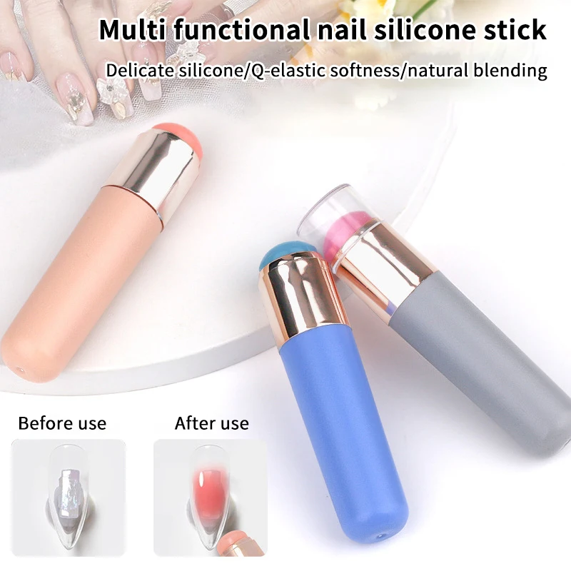 Nail Arts Silicone Applicator Sticks Reusable Chrome Glitter Applying Manicure Tool New Easy-Daub Pigment Silicone Nail Brush