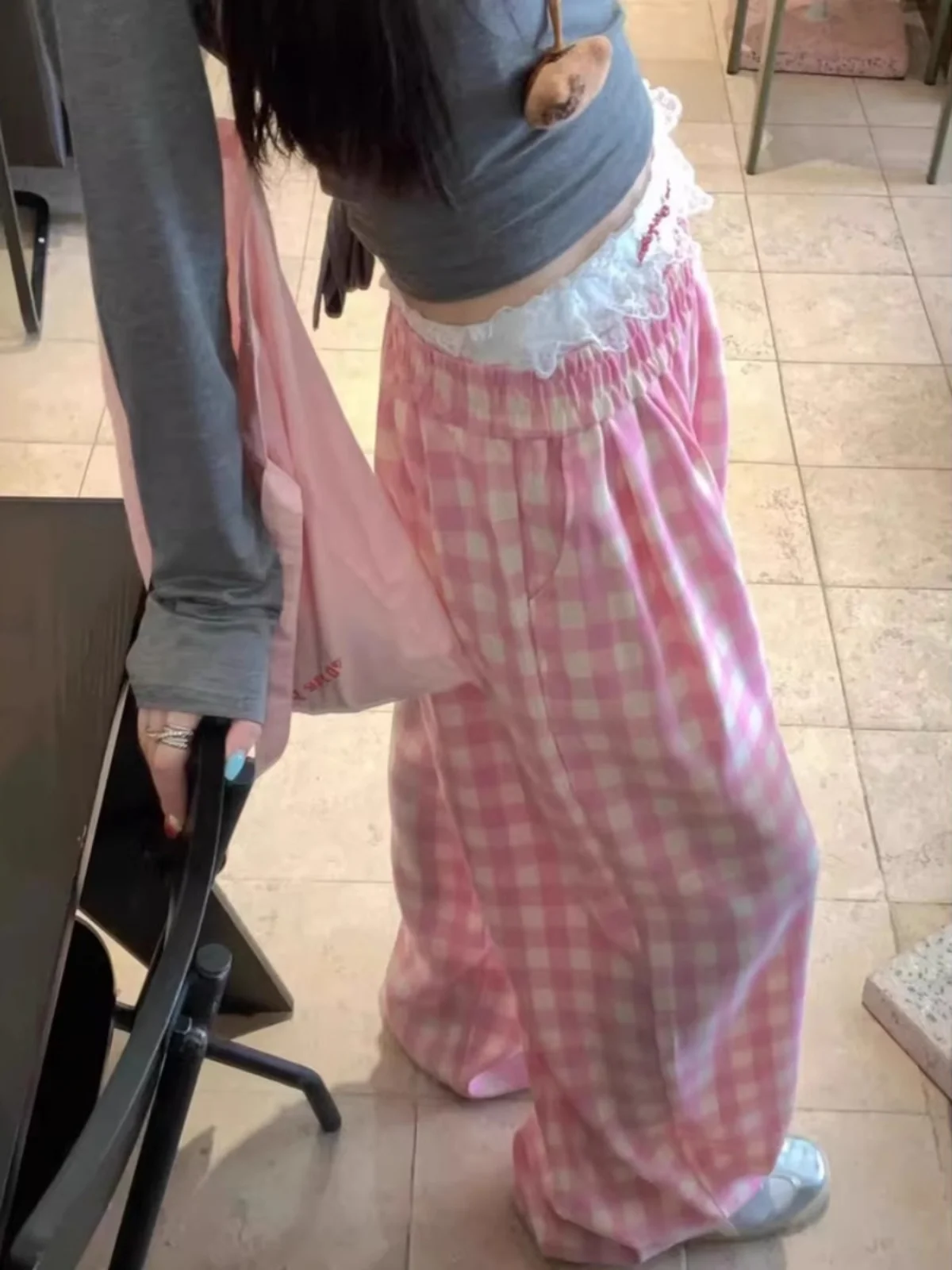 

Розовые клетчатые брюки Yamamoto с широкими штанинами для женщин, летние, свободные, струящиеся, в пол, удобные, стройнящие, в непринужденном стиле