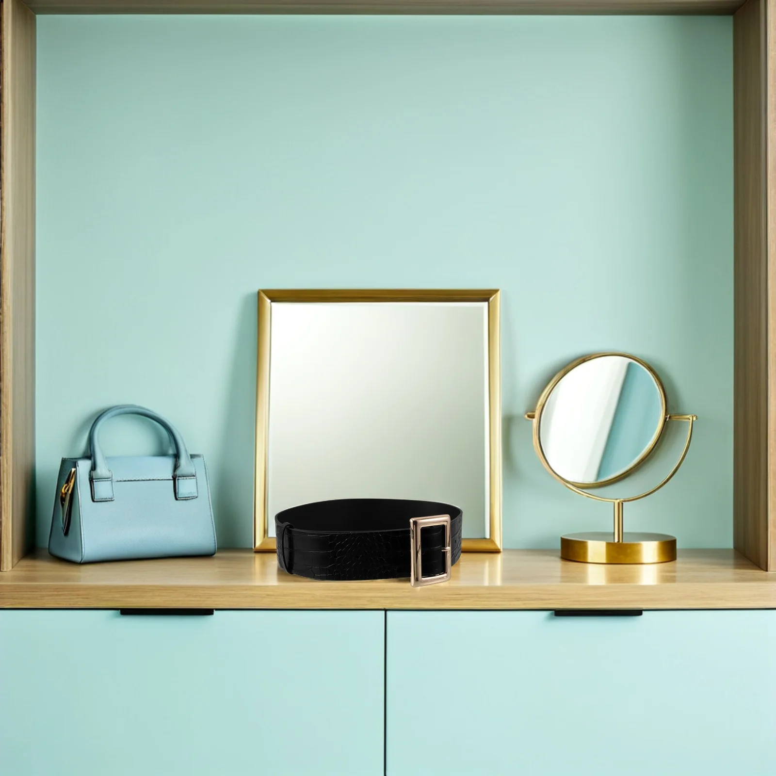 حزام خصر نسائي أسود مزيف بإبزيم مربع قابل للتعديل حزام مشد عتيق عريض حزام فستان أنيق للمساء غير الرسمي #1