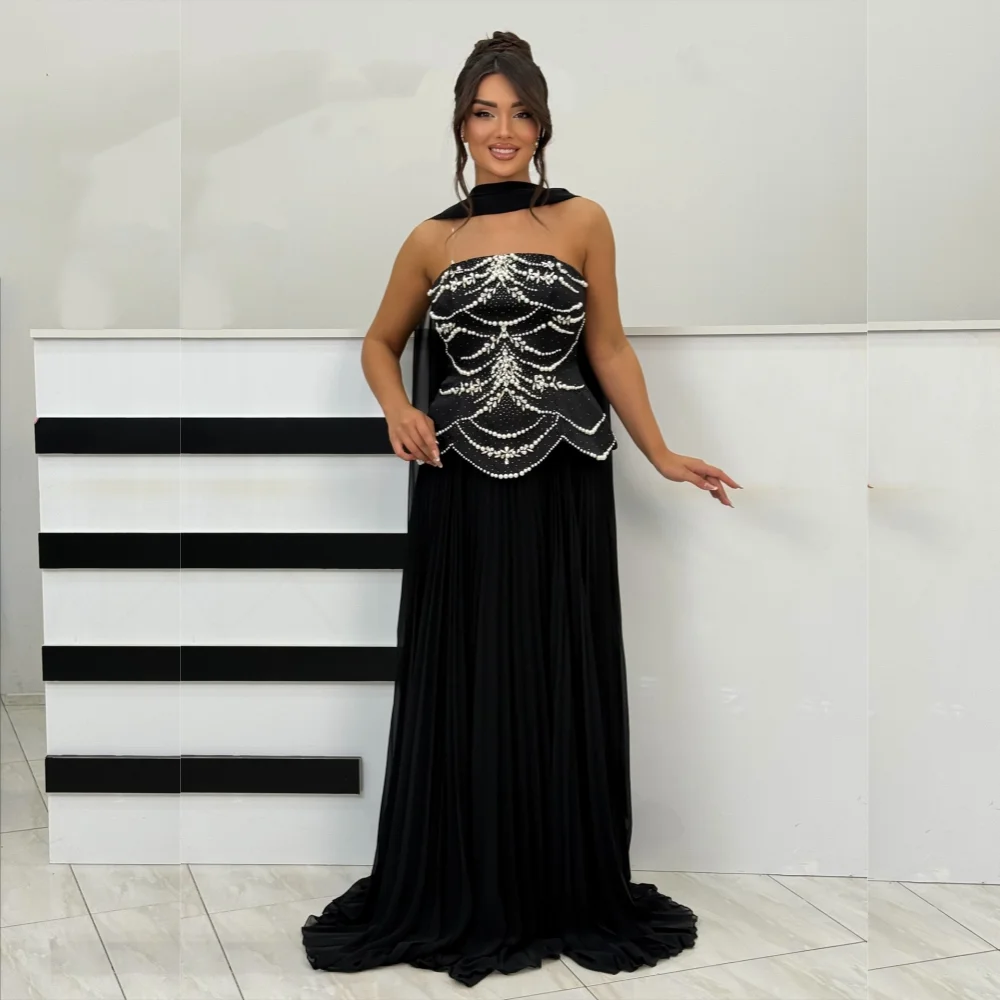 

Customized Chiffon Pleat Beading Glitter A-line Long Dresses Bespoke Occasion Woman Elegant Party Wedding Guest Evening