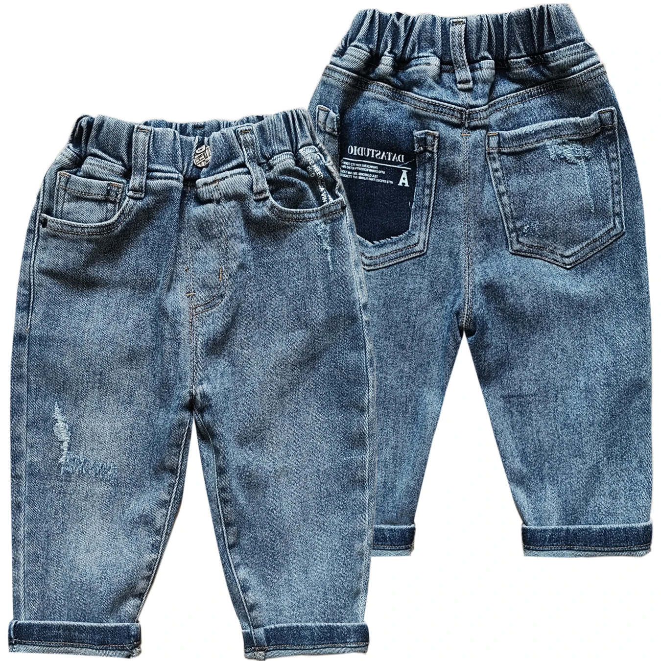 5113  FD19559936 12M-3Y  for strong baby boys jeans loose casual  soft denim pants spring autumn ripped elastic waist