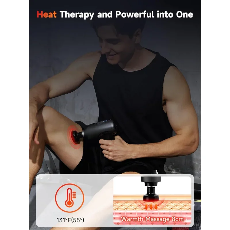 Deep Tissue Massage Gun with Heat Head, Handheld Muscle Massage Gun with Carry Case, Electric Muscle Massage Gun