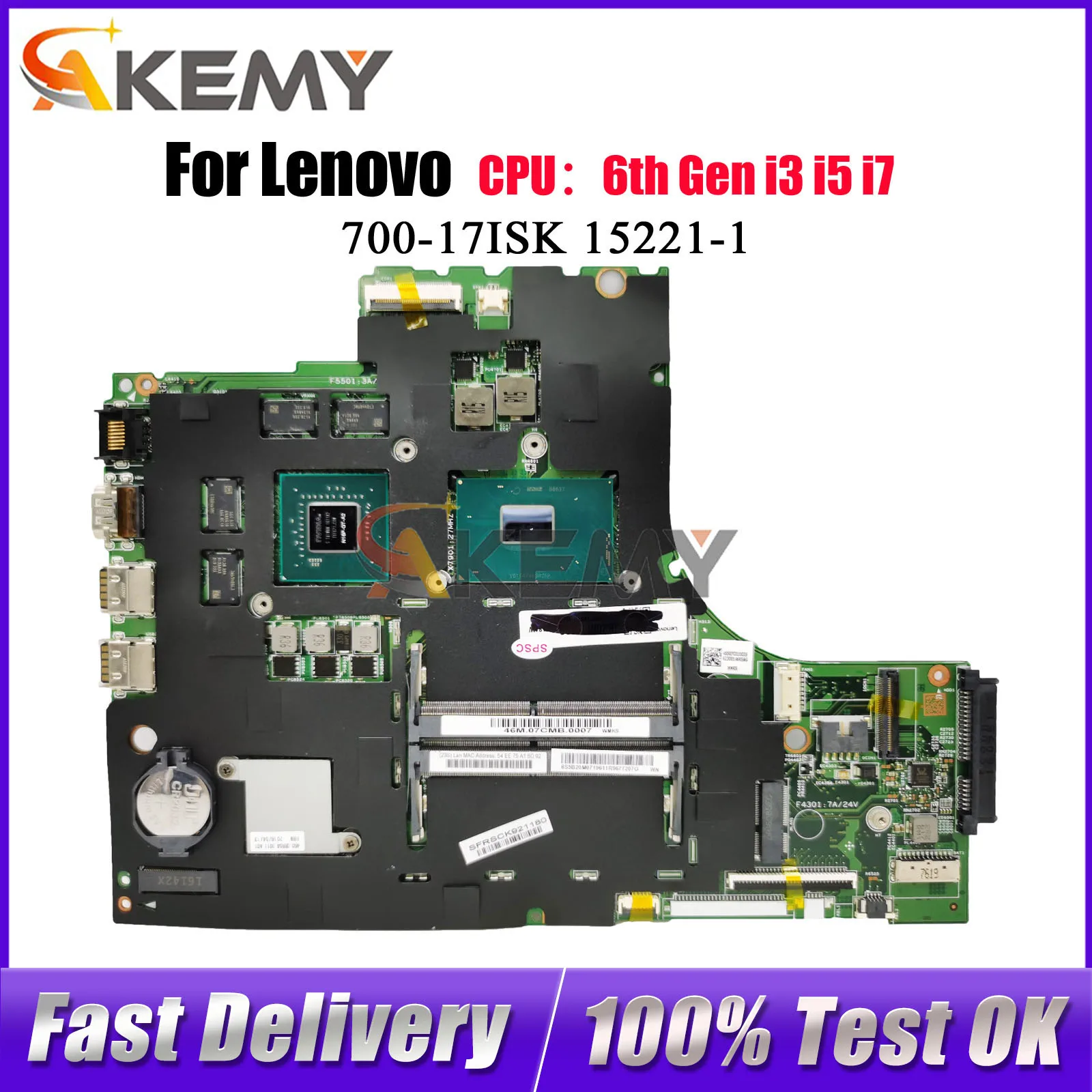 

Материнская плата для ноутбука Lenovo Ideapad 700-17ISK 15221-1 с графическим процессором GTX950M I5 I7, 100% полностью протестирована