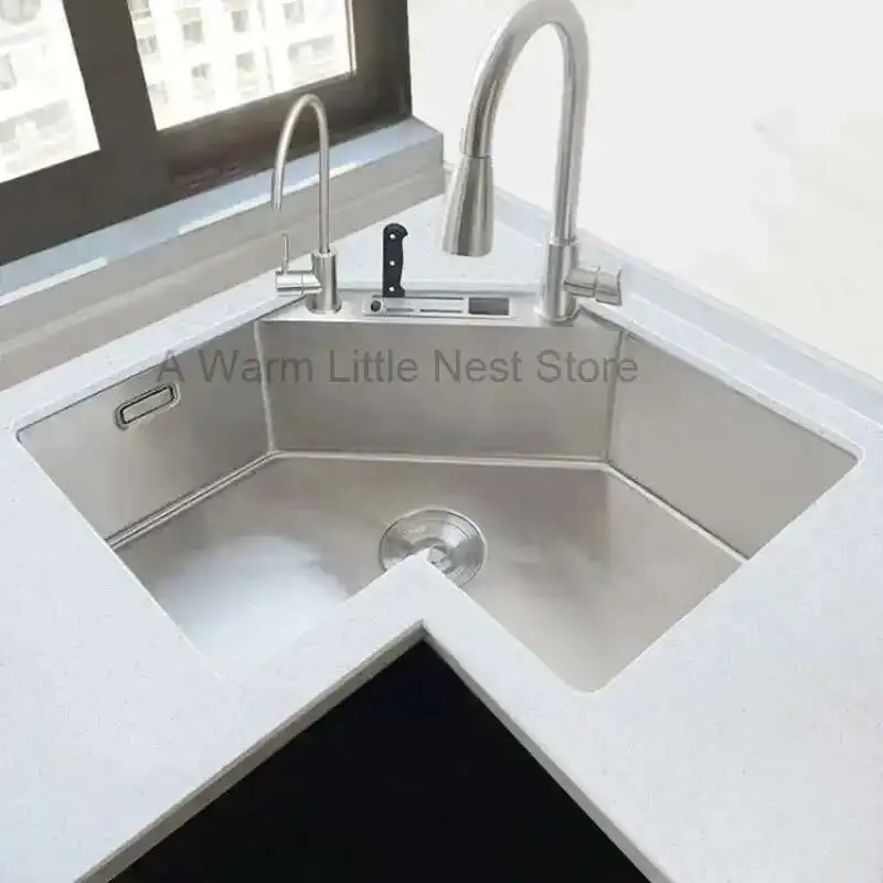 

L-shaped Stainless Steel Corner Kitchen Sinks Kitchen Accessories Large Single Sink Modern Small Apartment Special Washing Sink