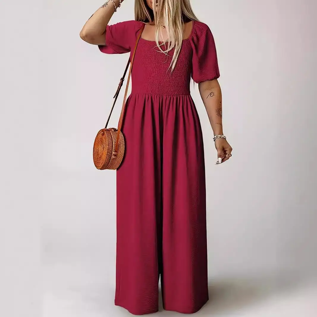 

Женский комбинезон с квадратным воротником, длинные брюки с эластичной резинкой на талии, удобная посадка, модная весенняя коллекция, без бренда