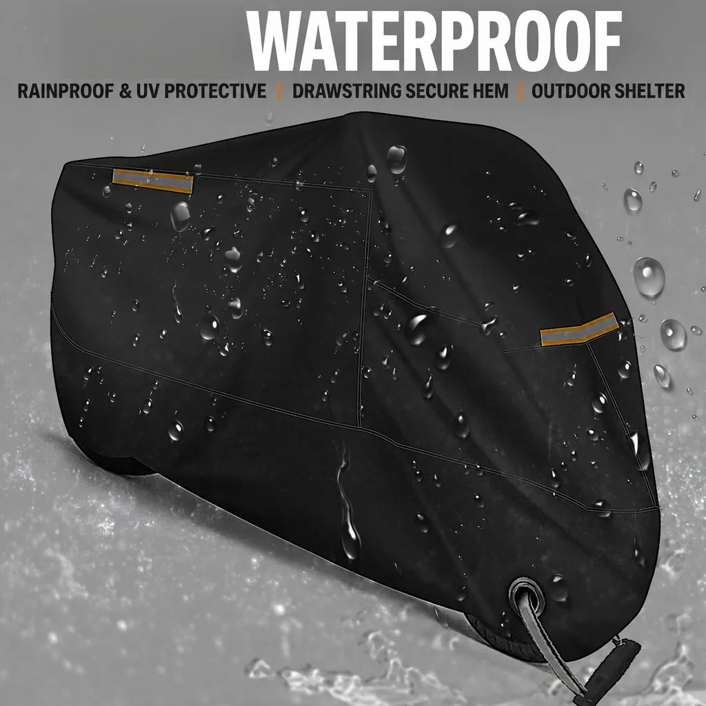 Motorcycle Cover 210D Waterproof With Orange Reflective Strips Full Body Sun Rain Dust Protection For Motorbike Scooter