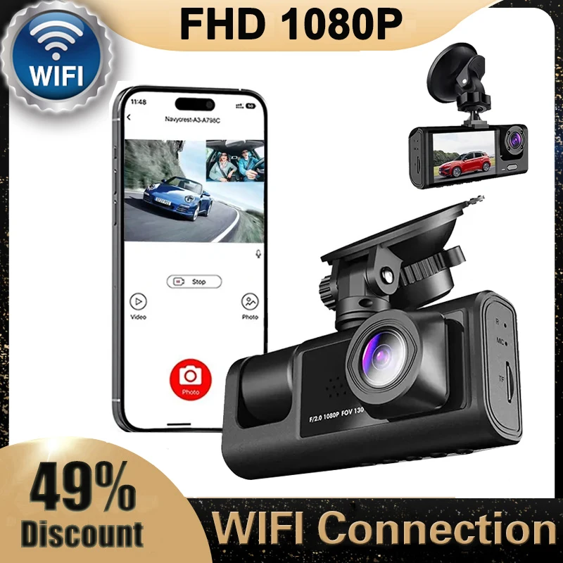 Car DVR WIFI Auto 3-Channel Dash Cam FHD 1080P Camera Dual Lens Dashcam Video Recorder Night Vision Auto Registrator Camcorder