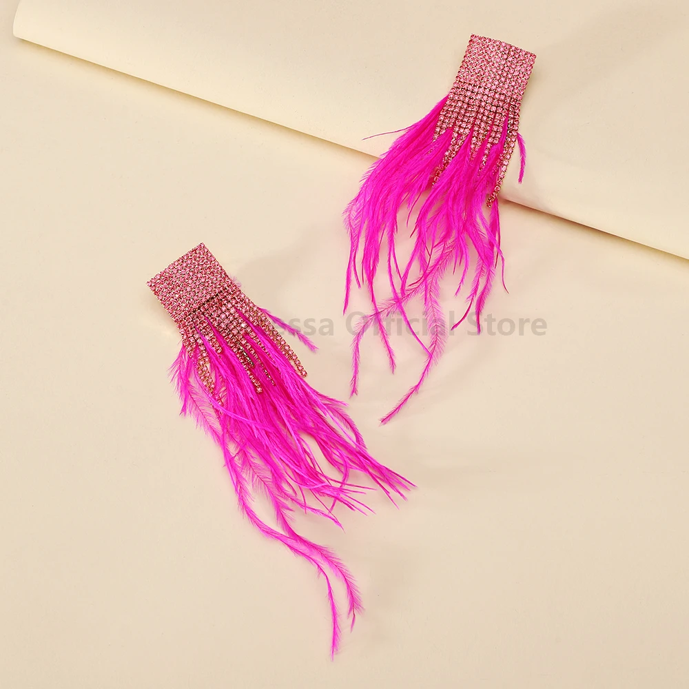 Charm Elegant Feather Tassel Bride Wedding Party Pendant Jewelry Trend Luxury Holiday Decor Dangle Drop Earrings For Women Gift