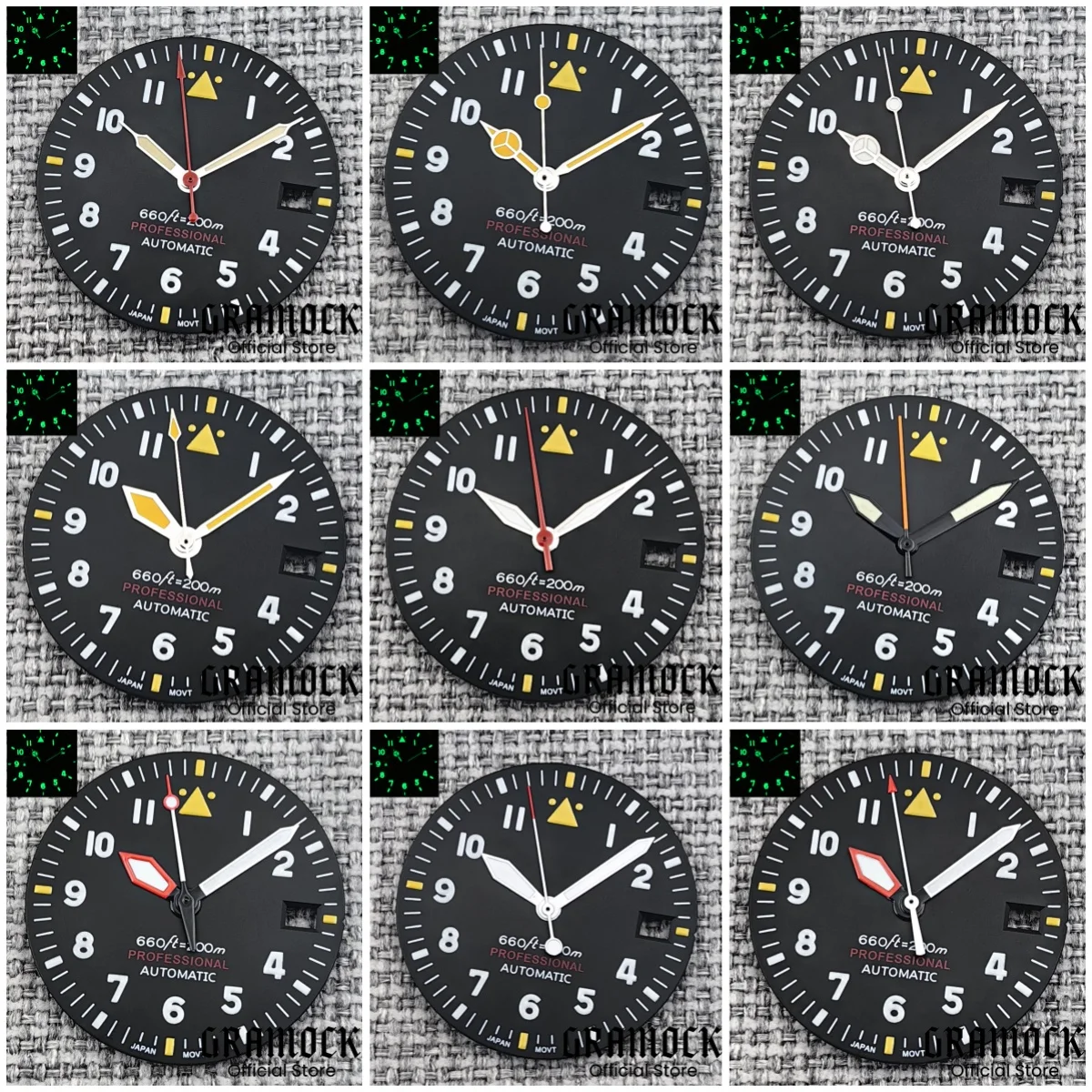 Gramock New 2025 29mm Black Pilot Style Watch Dial and Hand Sets C3 Green Luminous Fit NH35 ETA PT Movement Watch Parts for Mod