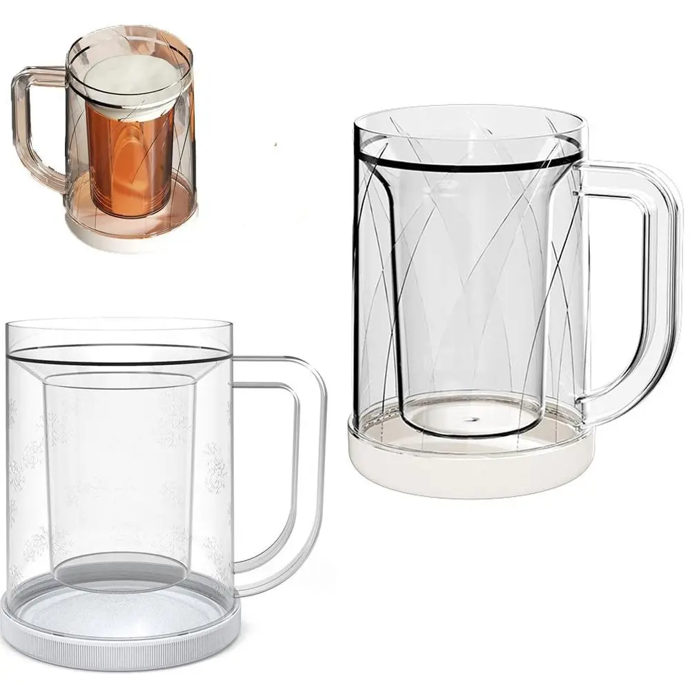 with Handle Liquid Refrigerator Frozen Cup Thickened 20oz Ice Cold Beer Glass PET/PP Cold Chilled Drink Cups