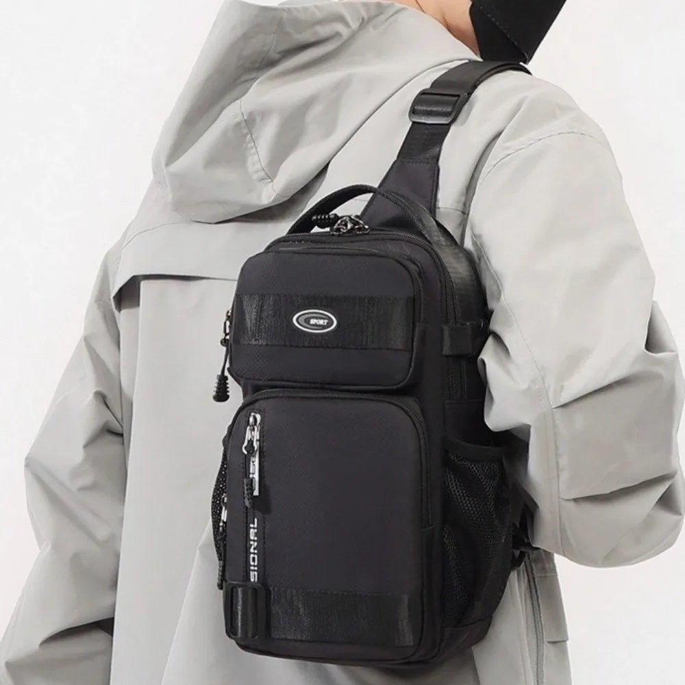 

Oxford Cloth Men Chest Bag Multifunction Large Capacity Sports Message Bag Zipper Solid Color Shoulder Crossbody Bag Travel