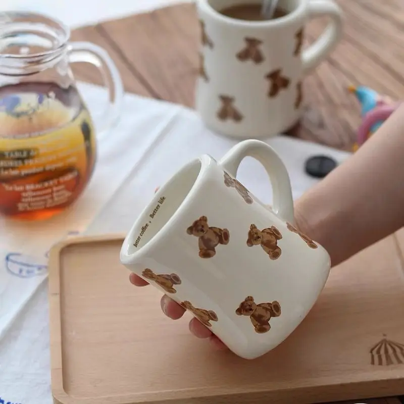 Thickened Cream White Mug Cute Bear Cartoon Ceramic Cup with Handle Milk Cup Coffee Cup Modern Simple Universal Water Cups