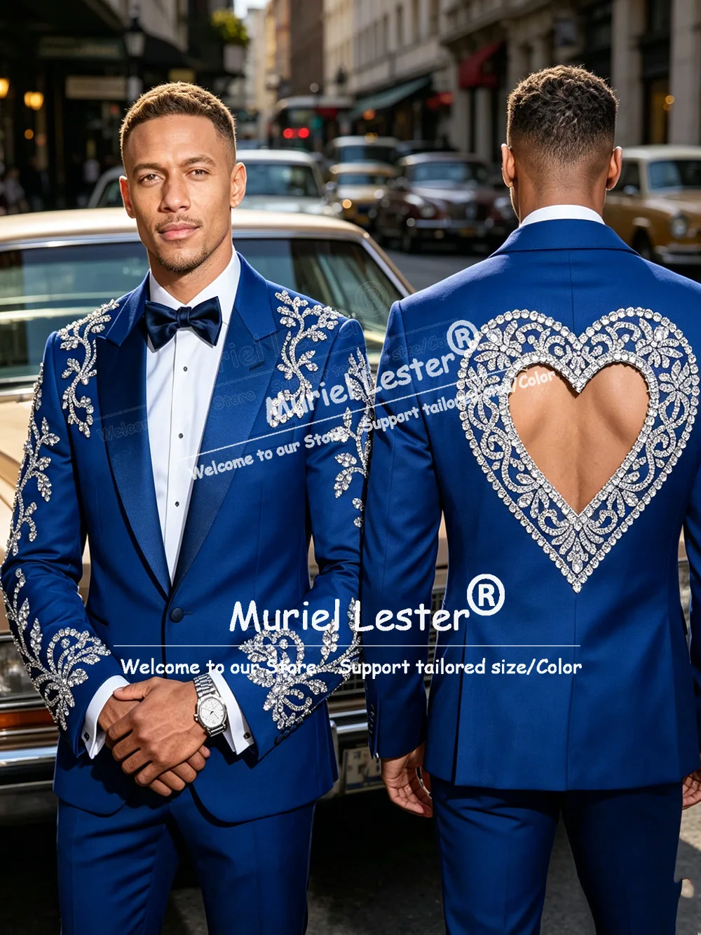 

Exclusive Rhinestone Beaded Suit Man For Wedding Single Breasted Blazer Trousers 2 Piece Sets Groom Tuxedos trajes para hombre