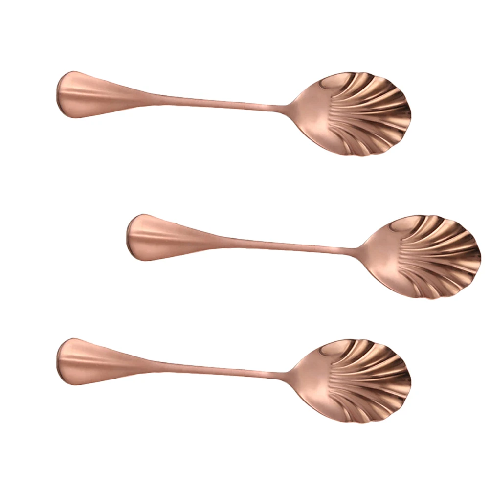 

3 Pcs Gold Serving Utensils Shell Spoon Scoops Long Handle Mixing Spoons Ice Cream Golden Shaped Stirring