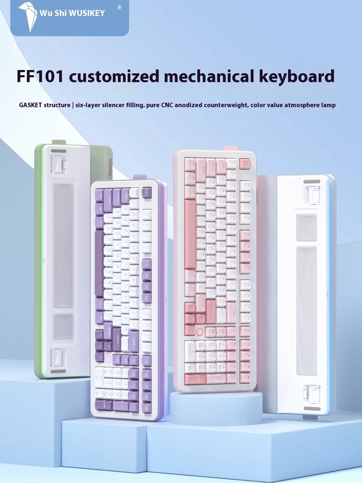 Wusikey FF101 Mechanical Keyboard Three Mode RGB Wireles Gaming Keyboard Aluminum Alloy Counterweight Hot Swap Custom PC Gamer