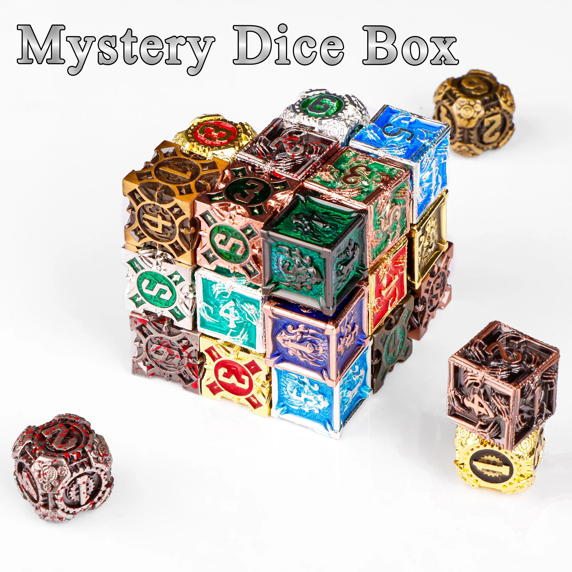 Mystery Dice Box Random 7Pcs DND Dice Set, Metal Resin Polyhedral Dice Blind Box, TRPG Tabletop Roleplaying Game Dice Gift